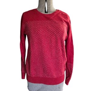 LOFT Red Crew Neck Sweater with Dotted Design